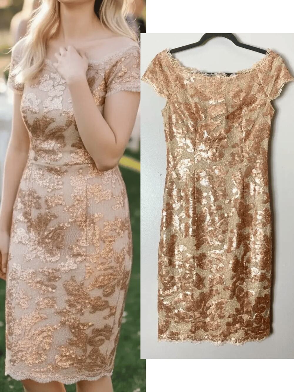 JS Collections Gold Sequin Dress Garden Party Wedding Guest